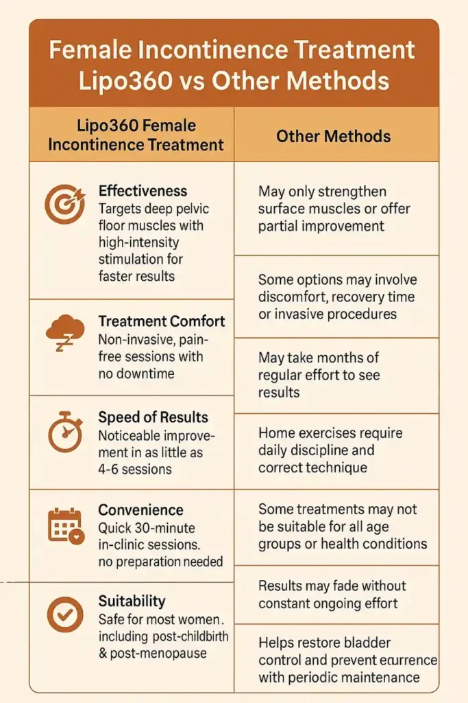 Comprehensive Guide To Female Incontinence Treatment Options 1 Table showing benefits of incontinence treatment East Kilbride